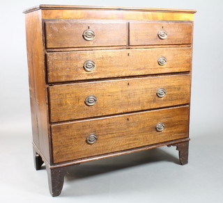 A George III oak chest with inlaid mahogany panel to the front above 2 short and 3 long drawers 48"h x 45"w x 19"d
