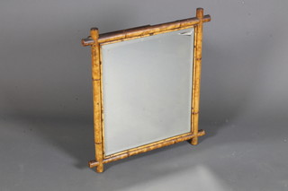 A Victorian rectangular bamboo wall mirror inset bevelled plate  25"h x 22"w