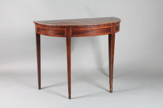 A George III mahogany pier table, with crossbanded top, raised on square tapered supports 31"h x 39"w x 19"d