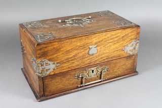 An Edwardian oak and silver plated mounted cigar box with  sliding lid 6.5"h x 12"w x 7"d
