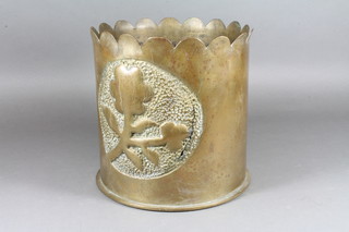 A WWI Continental trench art shell case embossed a flower, the  base marked Pote Magdeburg 1917