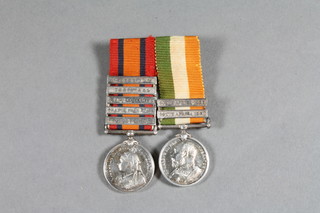 A pair of miniature medals comprising Queens South Africa with  5 bars Tugela Heights, Orange Free State, Relief of Lady Smith,  Transvaal and Laing's Nek, together with Kings South Africa  medal with 2 bars South Africa 1901 and 1902