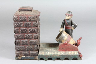 A reproduction cast iron money box - The Artillery Bank 7"