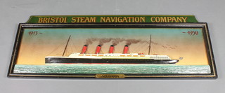 A reproduction wooden wall plaque marked The Bristol Steam Navigation Co. 1913-1950 and with the four masted liner flying  the Royal Flag Aquitani 17"h x 45"w