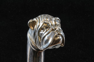 An ebony cane with Continental silver handle in the form of a bulldog  ILLUSTRATED