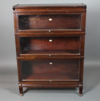 A Globe Wernicke style mahogany 3 section library bookcase "Simpoles Chapter Bookcase" having 3 glazed fall front drawers,  raised on cabriole legs 48"h x 34"w x 12"d