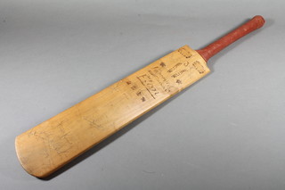 A childs Special Selected III cricket bat signed by Peter Sellers, Vera Lynn, Hattie Jacques, Bernard Lee, Peter Noble, Tony Britton, George Thomas and others