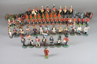 A large collection of Del Prado military figures including guardsman, artillery guns, life guards and individual figures of  Napoleon, Duke of Wellington, including Britains models   ILLUSTRATED