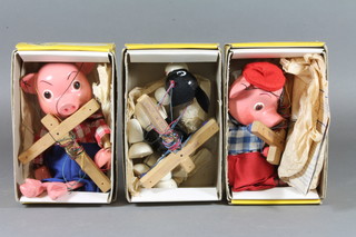 3 boxed Pelham puppets including Pinky, Perky and Wuff