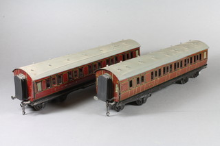 2 Bassett-Lowke LMS carriages comprising First Class No.3490  and Third Class No.9343, 1 boxed, 14.25"l  ILLUSTRATED