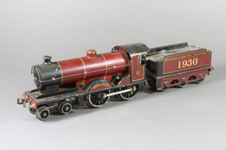 A Bassett-Lowke "O" gauge 4-4-0 clockwork scale model of The  Duke of York with maroon, gilt and black livery No. 1927  together with tender 1930, 15"l  ILLUSTRATED