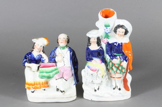 A Staffordshire figure group of a seated couple 5.5" and 1 other  figure group of Scotsman and lady 7.5"