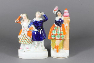 A Staffordshire figure of 2 standing ladies 6" and 1 other of a  Scots lady 6.5"