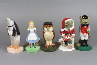 5 Wade figures - In The Forest Deep - Owl, do. - Huntsman  Fox, do. - Santa Hedgehog, Alice in Wonderland and Fish Waiter