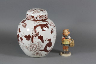 A Goebel figure of a standing girl with basket 5" and a Masons brown velvet pattern ginger jar and cover 8"