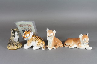 2 Soviet Russian porcelain lions, do. tiger and a Wade Towser the Cat