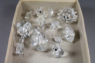 2 Swarovski glass figures of swans, do. elephant and 9 other figures