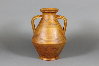 A Dickerware pottery twin handled vase 9"