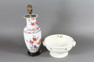 A Wedgwood Edem patterned circular bowl 8" and a modern Japanese table lamp in the Kakiemon palette