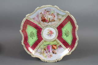 An Austrian porcelain shaped bowl with scallop edge, panel  decoration depicting classical scenes 11.5"