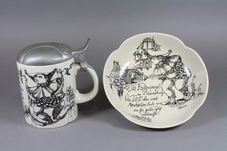 A Rosenthal porcelain beerstein decorated Jester and with motto 5" and a do. bowl 7.5"