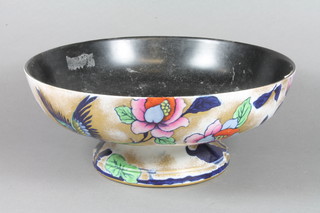 A Losolware pottery pedestal bowl decorated birds 7"