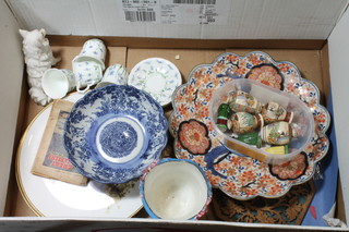 A Japanese Imari porcelain plate with lobed body, floral decoration, 12", 4 Japanese Imari porcelain vases, 2 David  Shepherd plates and other decorative ceramics