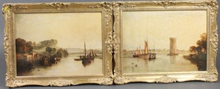 2 modern oleographs, studies of classical landscapes, Petworth House, housed within foliate giltwood frames 14"h x 19"w