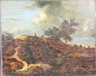 An early 20th Century Continental School, oil on canvas, a rural landscape with caravan in distance, unsigned 28.5"h x 36"w