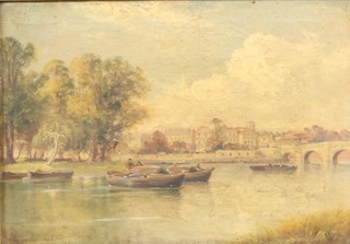 Arthur Gordon, late 19th Century British School, oil on canvas,  Thames River scene at Richmond, signed and dated 1896, 9.5"h  x 13.5"w
