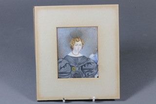A late 19th Century School miniature portrait upon ivory, study  of a young lady sat to sinister, wearing black gown and red coral  necklace 3.75" x 3"