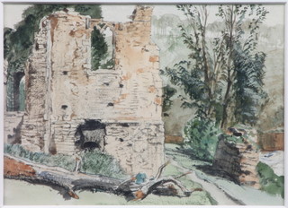 William Bell Scott, British 1811-1890, watercolour and gouache on paper, architectural study of Finchale Priory in County  Durham, dated 1863 5"h x 6.75"