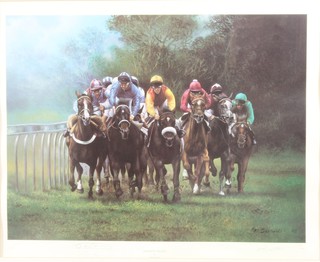Max Brandrett, 20th Century British School, a limited edition coloured print "Stewards Enquiry" study of a horse race, signed  734/850 17"h x 23"w