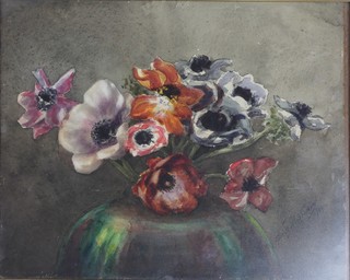 Scott Alexander?. An early 20th Century watercolour on paper, still life study of anemones in a vase, indistinctly signed and  dated 11.5"h x 14"w