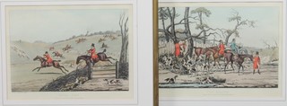 After H Alken, a series of 4 coloured hunting prints, titles include "Breaking Cover, Un-Kennelling, Full Cry and The Death" 7"h x 10.5"w