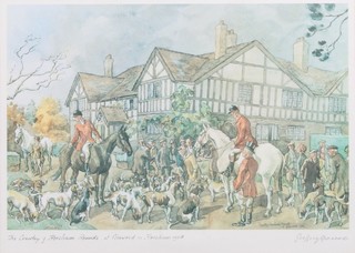 Geoffrey Sparrow, a signed coloured print, study of the Crawley  & Horsham Fox Hounds at Cisswood, 1958 10" x 14.5"