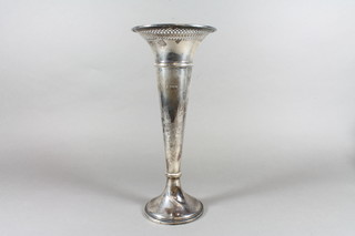 An Art Deco silver trumpet shaped vase on a circular foot,  London 1929, 12"