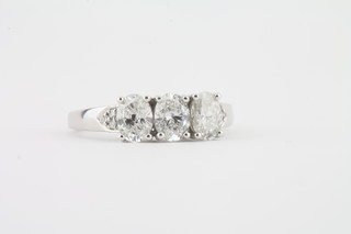 An 18ct white gold dress ring set 3 oval cut diamonds, approx  1.62ct