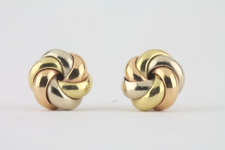 A pair of 18ct 3 colour gold ear studs, 8.5 grams