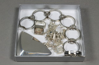 Hans Hansen, a silver bracelet formed from circles, marked Hans Hansen 9256 Denmark 257DSD, a ditto shaped brooch marked  Hans Hansen 925S Denmark 116, together with a 1960's square  silver ring set hardstone and marked AMB