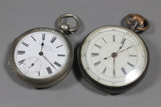 A Continental open cased chronograph pocket watch contained in  a silver case - f, and a key wind open faced pocket watch by  Thorpe of College Green Bristol