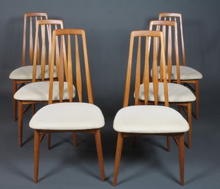 Koefoeds, Hornslet, Denmark, a set of 6 1960's style dining chairs with cream woven upholstered seats raised on tapered legs