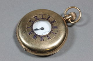 A demi-hunter keyless pocket watch contained in a 9ct gold case  by Fynds Ltd London, set 17 jewelled movement