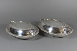 2 oval silver plated entree dish and covers 11" 