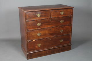 A George III mahogany chest of 2 short above 3 long graduated  drawers, on plinth base 41"h x 43"w x 21.5"d