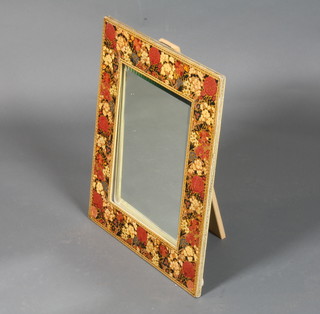 A 20th Century Scandinavian floral painted easel mirror, inset  rectangular bevelled plate 19"h x 15.5"w