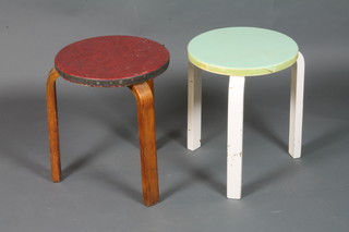 After Alvar Aalto, 2 circular stools with bentwood legs 14"  diam.