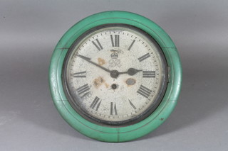A George VI painted mahogany dial clock, having Roman dial  with outer minute track, 11" diam.