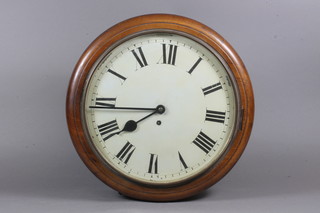 A Victorian walnut cased dial clock, having Roman painted dial  with outer minute track, set later 8 day lenzkirch movement,  15.5" diam.