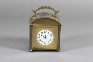 An early 20th Century French gilt brass mantel timepiece, the  cylinder movement having lever escapement and set Arabic  enamelled dial 5"h x 3.5"w x 2.5"d